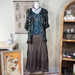 90s Y2k Tiered Sequin Maxi Skirt Fairy Grunge Forest Boho Hippie OS 1X 2X 3X